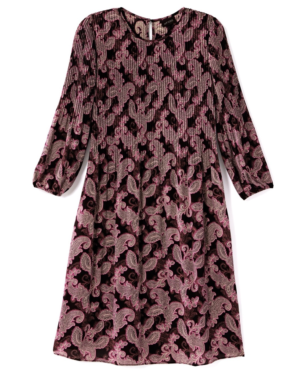 J. Jill Wearever Pink Purple Paisley Long-Sleeve Midi Dress Boho Flowy Artsy Med